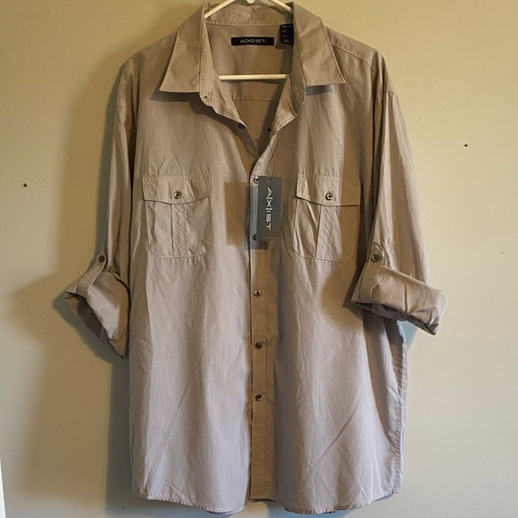 Axist Men's Beige Casual Button Down Shirt - Picture 1 of 6